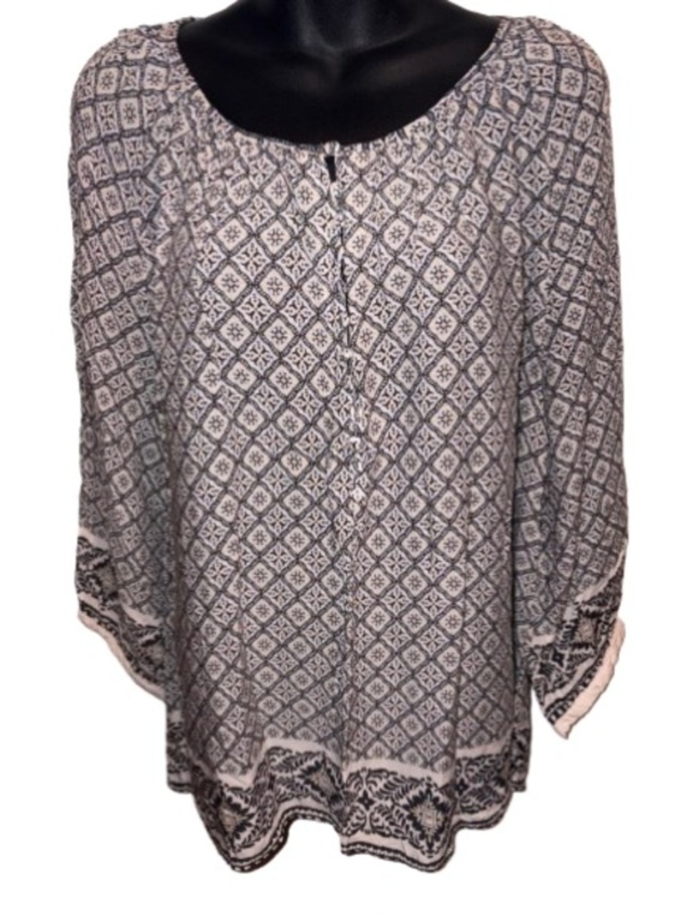 Adrienne Vittadini Black & Cream Printed Scoop Neck Tunic size 1X
